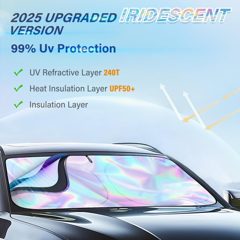 Clothclose Iridescent Sun Shade for Car Windshield, Foldable Universal Car Windshield Upgrade Sunshade Enhanced UV Rays Reflective Sun Visor Shade Keeps Vehicle Cool - Image 3