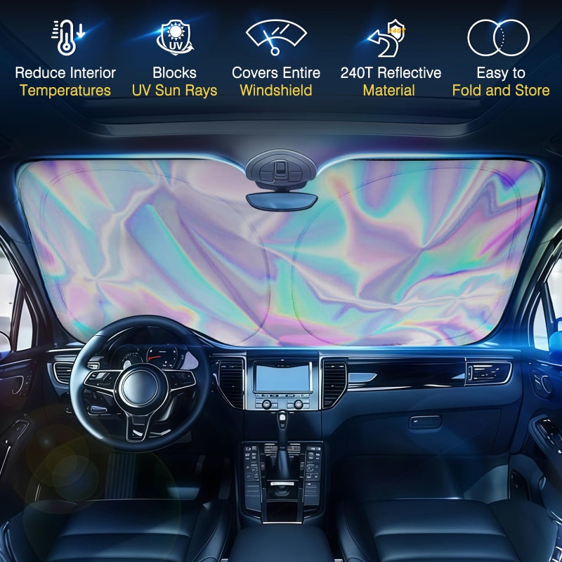 Clothclose Iridescent Sun Shade for Car Windshield, Foldable Universal Car Windshield Upgrade Sunshade Enhanced UV Rays Reflective Sun Visor Shade Keeps Vehicle Cool - Image 5