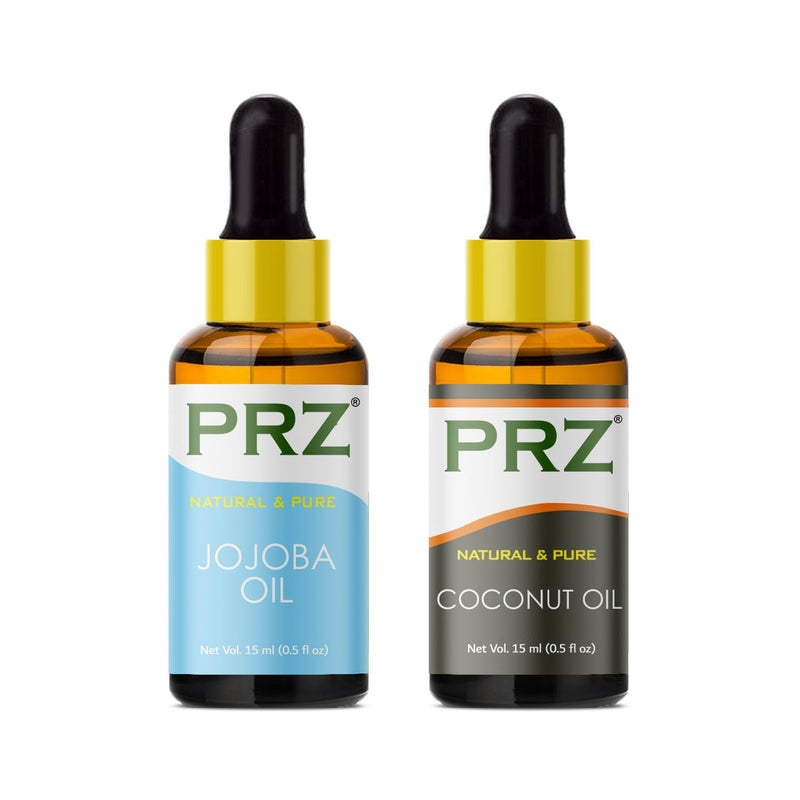 PRZ Combo of Cold Pressed Jojoba & Coconut Carrier Oil, 100% Pure Natural & Therapeutic Grade Oil for Aromatherapy, Body Massage, Skin Care & Hair Growth (15ML Each) - Image 3