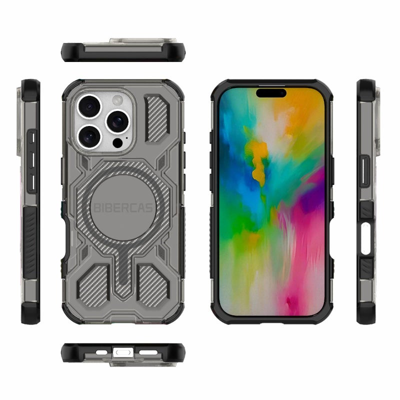 BIBERCAS For Iphone 16 Pro Transparent Color Series Magsafe Air Bag Shockproof Phone Case(Black) - Image 2