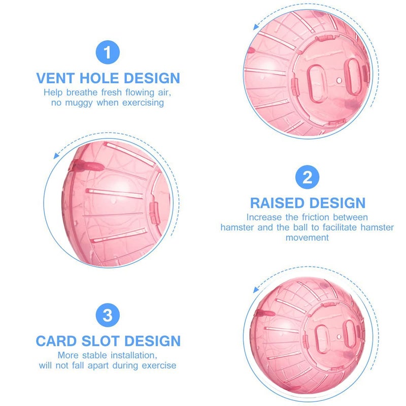Sage Square كرة الهامستر، كرة تمرين مع غطاء قابل للتثبيت، بلاستيك متين، توفر المرح والترفيه، للهامستر القزم، الفأر، الشينشيلا، الجربوع، خنزير غينيا (12 سم) (وردي) - Image 3