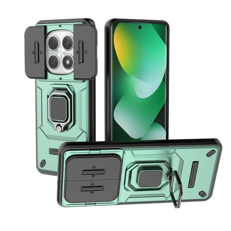 غطاء واقي بTPU + PC لـ Redmi Note 13 باللون أخضر من مادة TPU مع حامل حلقة دب القتال وتصميم نافذة منزلقة مع مقاوم للصدمات مع حماية من السقوط للاستخدام اليومي للاستخدام المنزلي للسفر - Image 1