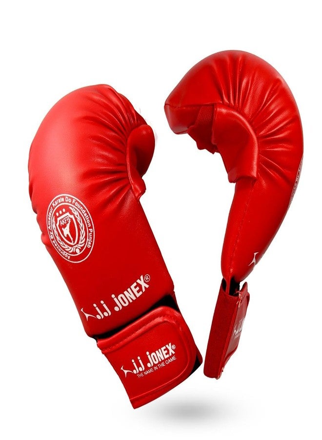 Jonex JJ Moulded Karate Glove, Punching Bag Gloves for Training, Foam Padding, Elastic Hook & Loop Wrap Around Strap, Gloves for Better Protection | PU Shell | Foam Padding | Red | - Image 1