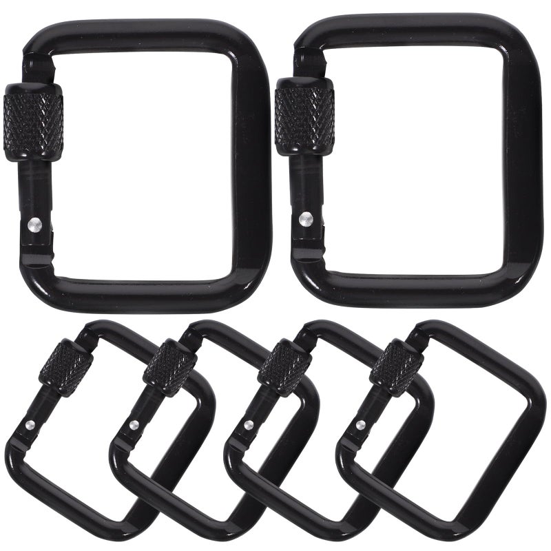 6Pcs Outdoor Square Carabiner Buckles Heavy Duty Flat Threaded Clips for Camping Climbing Hiking Accessories Random Color - Image 2