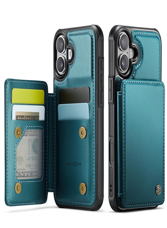 Vinich for iPhone 16 Plus 6.7" Wallet Case with Card Holder, RFID Blocking Credit Slots Kickstand Shockproof Phone Cover for Women Men, Bluish Green - Image 1