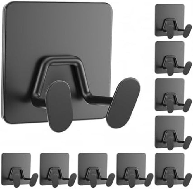susswiff Adhesive Shower Hooks for Inside - Extra Sticky Stainless, Razor Holder Shower Accessories, Wall Mounted Self-Adhesive Double Hooks for Razor, Loofah, Towel, Shaver, Coat, Key, Matt Black, 4-Pack - Image 1
