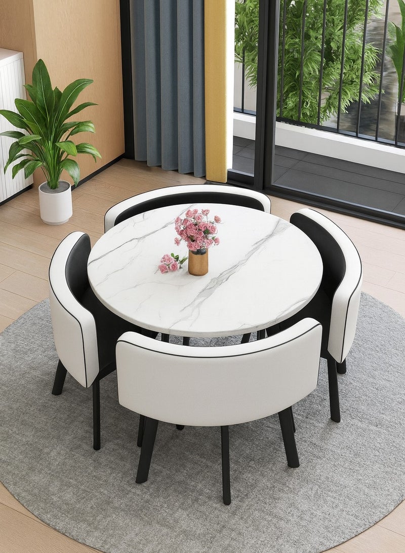Harmony Home 5-Piece Round Dining Table Set – Wooden Dining Room Furniture with 4 Upholstered Chairs (White & Black) - Image 1