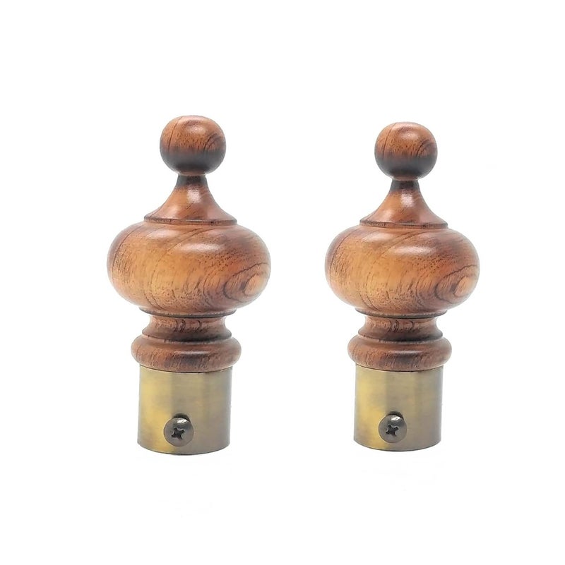 FAPBADRI Wooden Curtain Finials with Antique Gold Base for Any 1 inch Curtain RodPipe for Doors or Windows Only 2 pcs of Finials No Support Wooden Tomb Design - Image 1