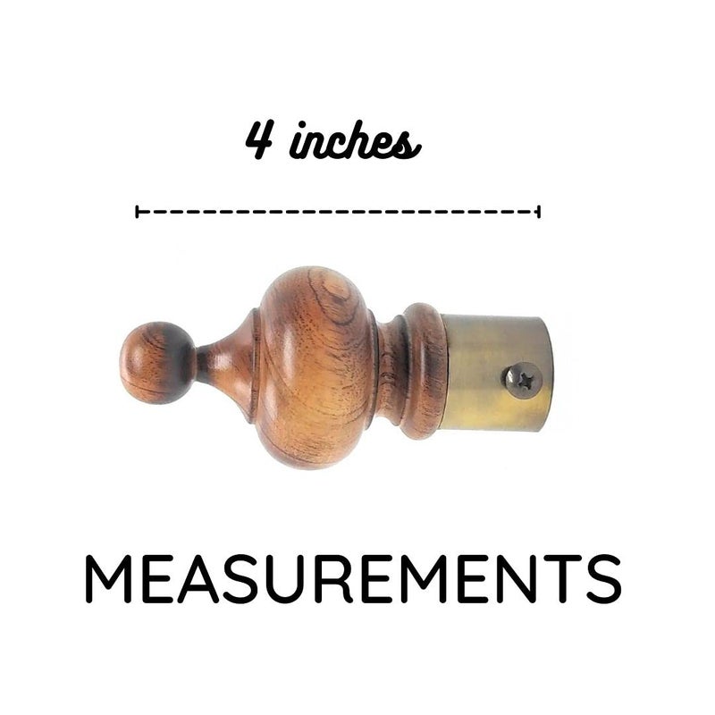 FAPBADRI Wooden Curtain Finials with Antique Gold Base for Any 1 inch Curtain RodPipe for Doors or Windows Only 2 pcs of Finials No Support Wooden Tomb Design - Image 3