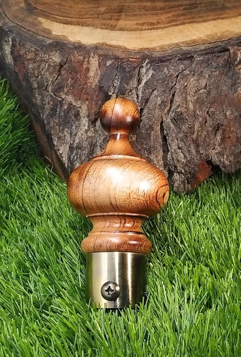 FAPBADRI Wooden Curtain Finials with Antique Gold Base for Any 1 inch Curtain RodPipe for Doors or Windows Only 2 pcs of Finials No Support Wooden Tomb Design - Image 2