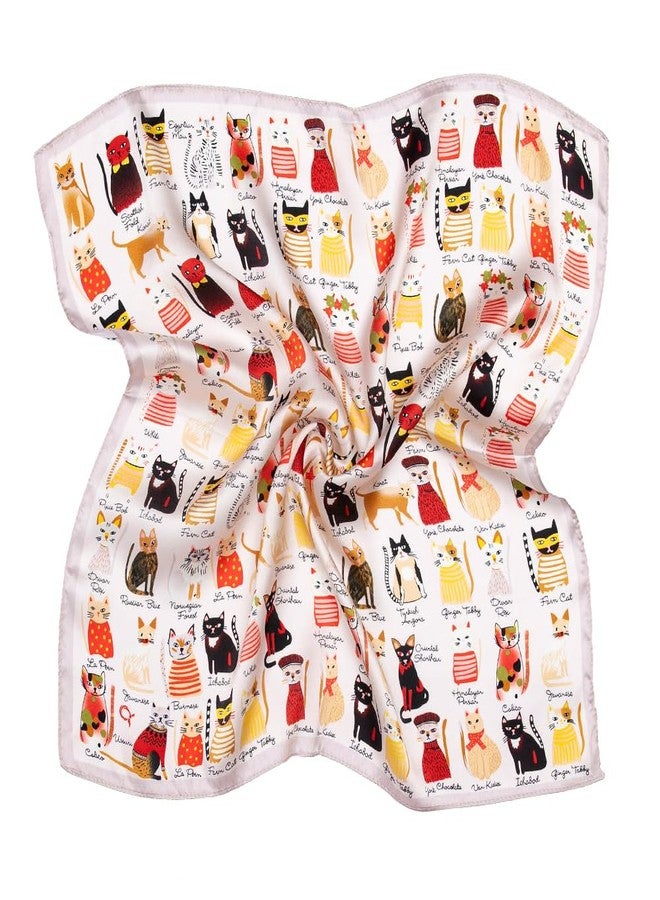 NaSoPerfect 100% Mulberry Silk Scarf Square Hair Scarves Fashion Cat Pattern Neck Scarfs for Women 20" x 20" - Image 2