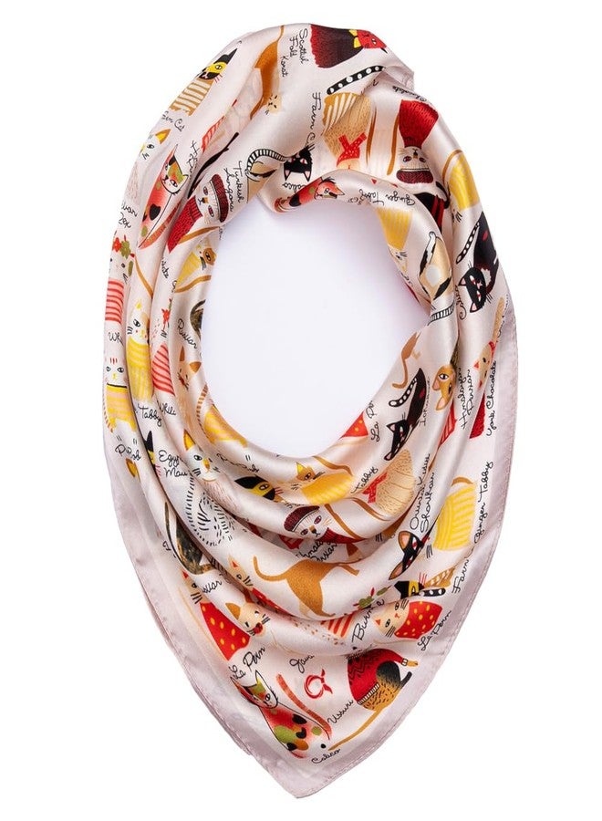 NaSoPerfect 100% Mulberry Silk Scarf Square Hair Scarves Fashion Cat Pattern Neck Scarfs for Women 20" x 20" - Image 3