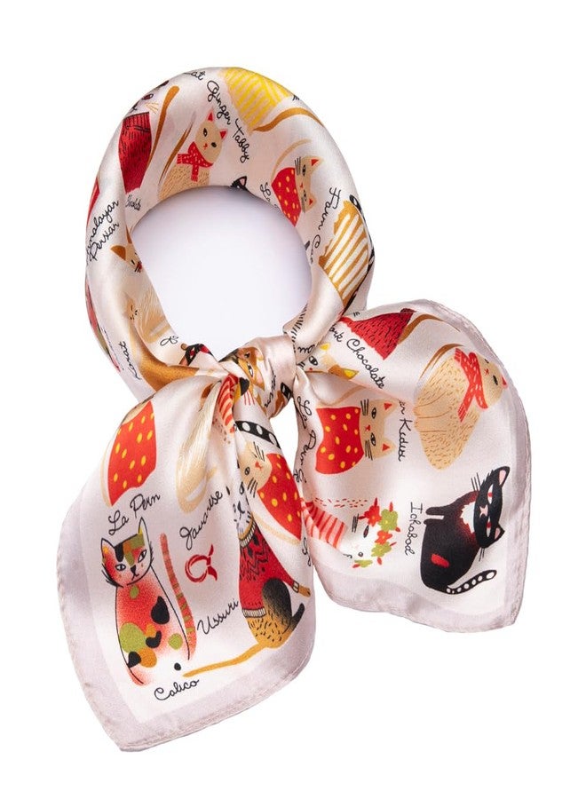 NaSoPerfect 100% Mulberry Silk Scarf Square Hair Scarves Fashion Cat Pattern Neck Scarfs for Women 20" x 20" - Image 1
