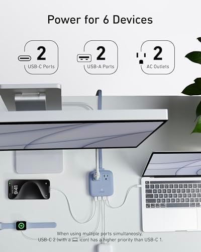 Anker Nano Charging Station(67W Max), 6-in-1 Power Strip for iPhone 16/15, MacBook, with Flat Plug and 5ft Thin Undetachable Extension Cord,2 AC&2 USB A&2 USB-C, for Home&Office - Image 4