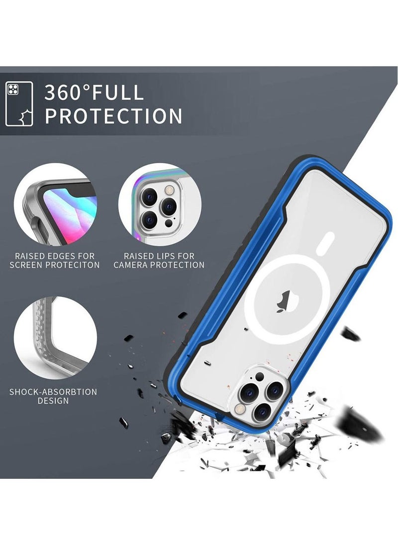 JOWAY - iPhone 14 Pro Case Hybrid Heavy Duty Defender Anti-Drop Transparent Cover Wireless Charging Bumper Frame Blue - Image 1