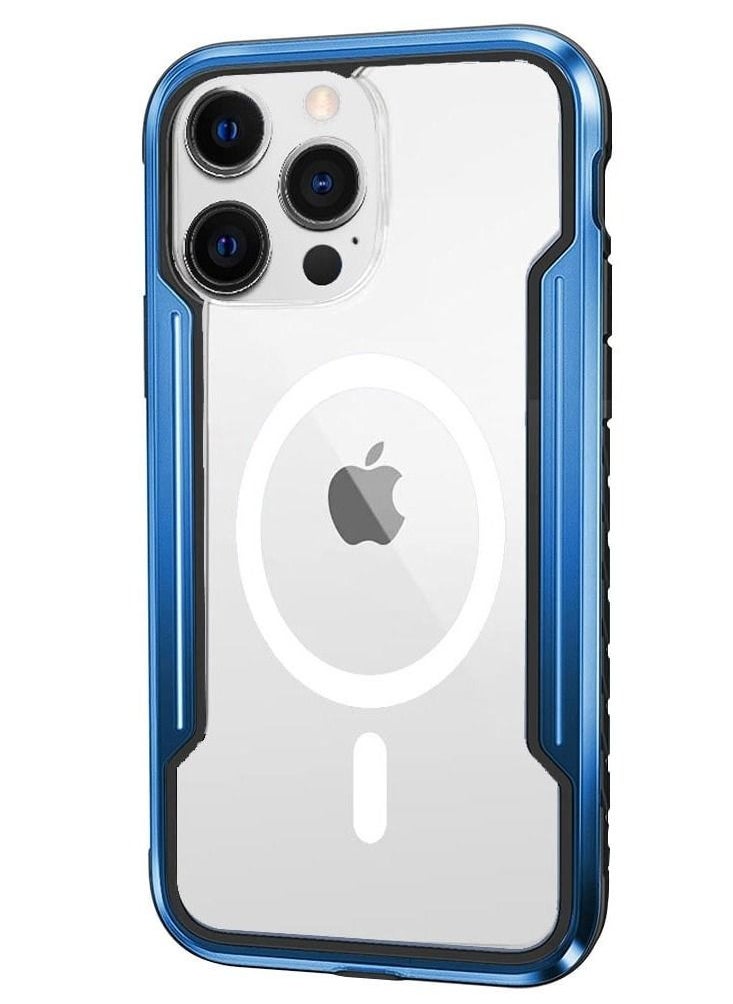 JOWAY - iPhone 14 Pro Case Hybrid Heavy Duty Defender Anti-Drop Transparent Cover Wireless Charging Bumper Frame Blue - Image 1