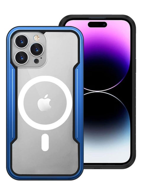 iPhone 14 Pro Case Hybrid Heavy Duty Defender Anti-Drop Transparent Cover Wireless Charging Bumper Frame Blue