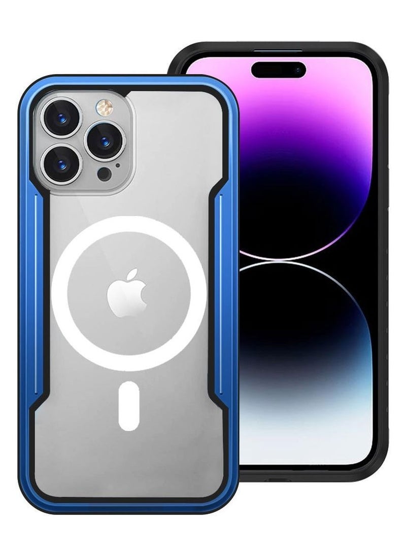 JOWAY - iPhone 14 Pro Case Hybrid Heavy Duty Defender Anti-Drop Transparent Cover Wireless Charging Bumper Frame Blue - Image 1