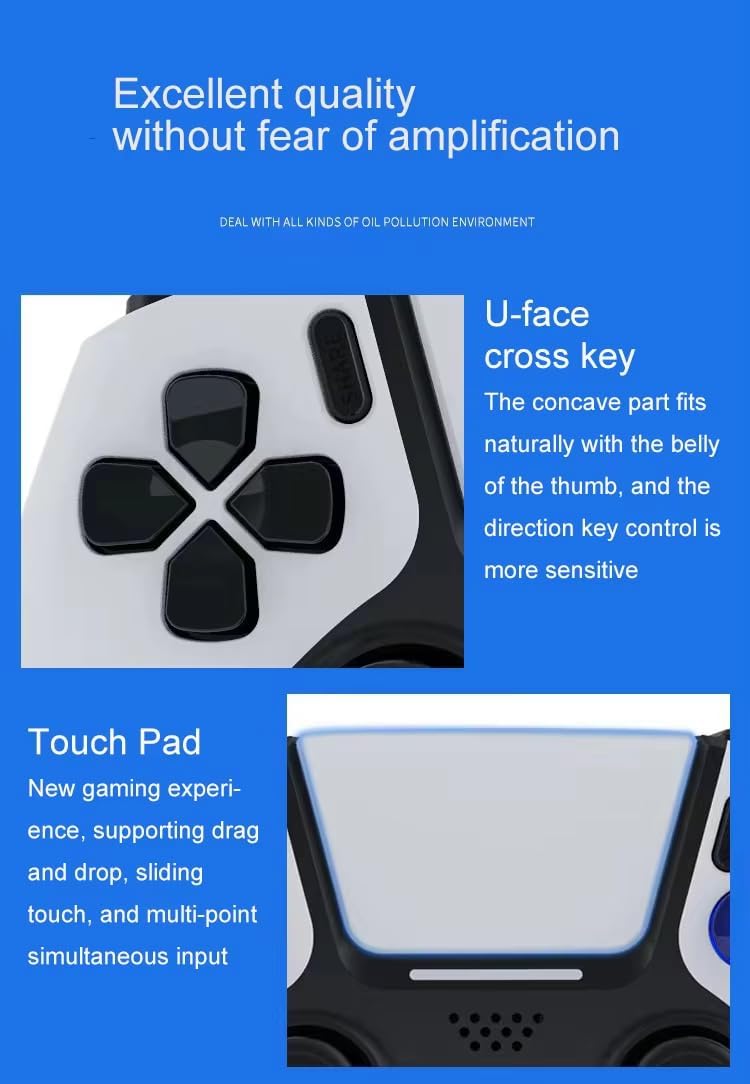 Wireless Gamepad Remote Controller Compatible with PS4 Console/Pro/Slim and PC has 6 Axis motion sensor, Dual Vibration Motor, Audio Jack (White V2) - Image 4