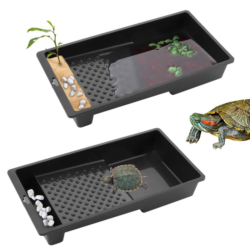 2 Pack Large Reptile Habitat Turtle Bathing Pool Amphibian Reptile Food Bowl and Water Dish DIY Landscaping Habitat Aquarium Decoration Basin for Turtle Horned Frog Lizard Gecko Hermit Crab Small - Image 1