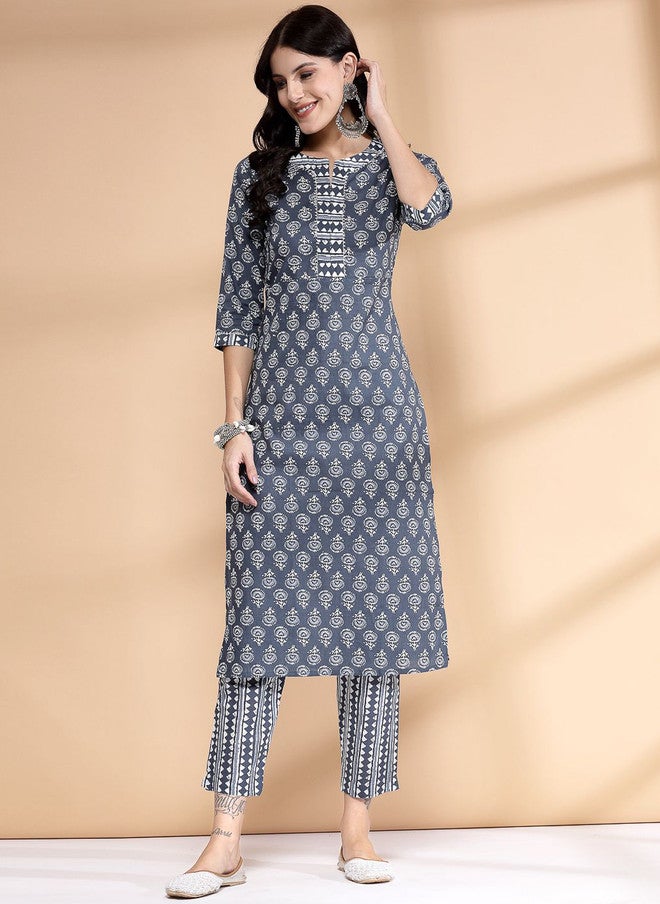 LARGISH Floral Printed Pure Cotton Kurta with Trousers Set for Festive Occasions - Image 1