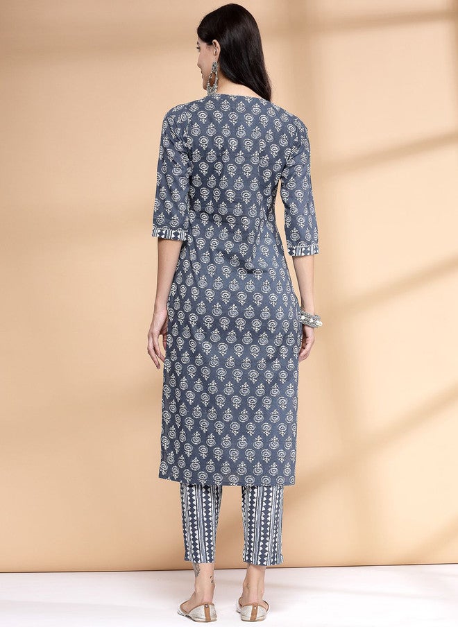 LARGISH Floral Printed Pure Cotton Kurta with Trousers Set for Festive Occasions - Image 5