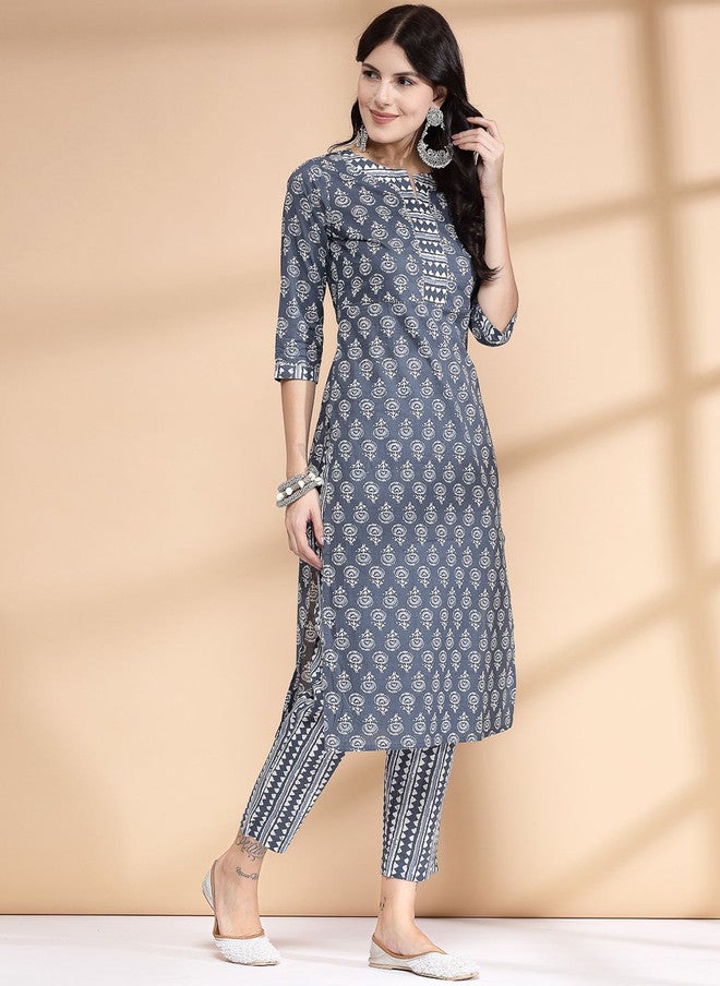 LARGISH Floral Printed Pure Cotton Kurta with Trousers Set for Festive Occasions - Image 4