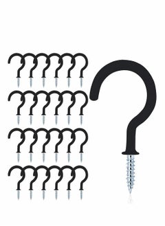 Y&D 24 Pcs Vinyl Coated Ceiling Hooks Question Mark Shape Hook Heavy Duty Screw Cup for Bathroom Kitchen Wall Hanging (Black)  - Image 1
