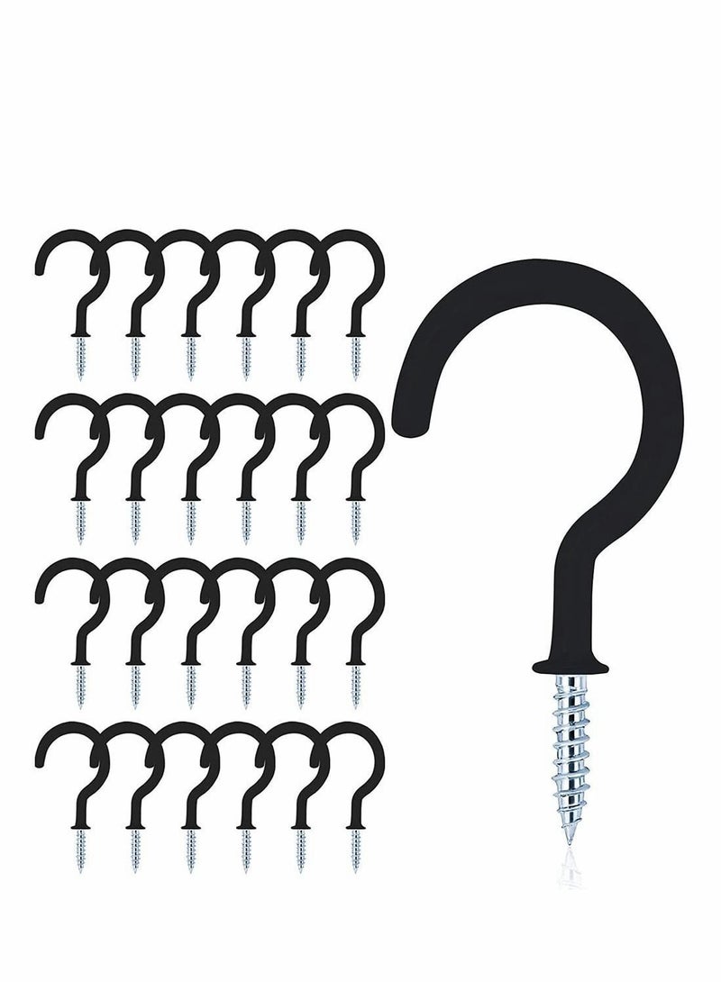 Y&D 24 Pcs Vinyl Coated Ceiling Hooks Question Mark Shape Hook Heavy Duty Screw Cup for Bathroom Kitchen Wall Hanging (Black)  - Image 1