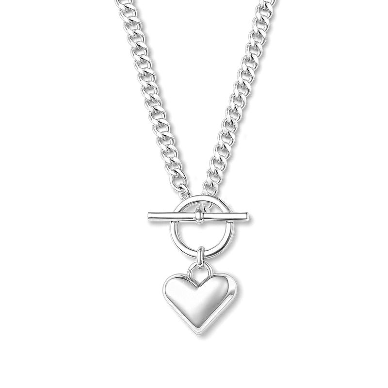 Zeffy Silver Chunky Puffy Heart Pendant Necklaces for Women Big Heart Chain Link Necklace Toggle Clasp Heart Charm Necklaces Birthday Christmas Gifts for Women Jewelry - Image 1
