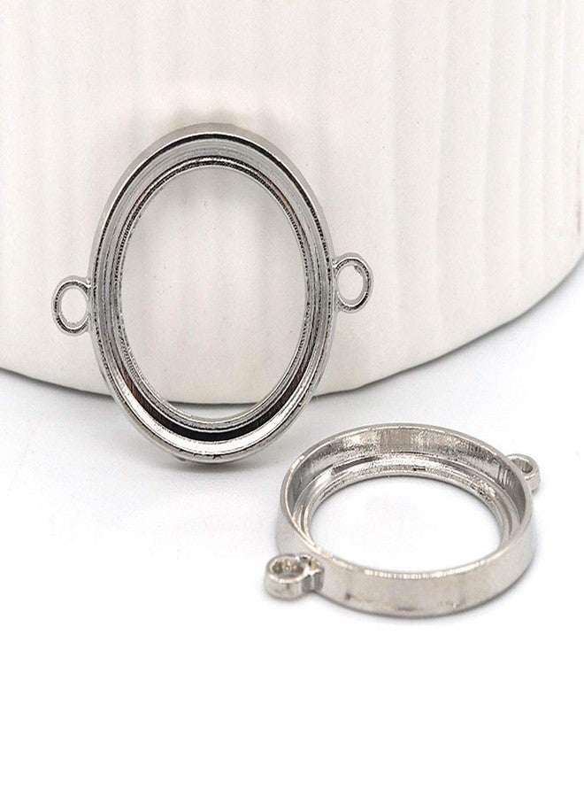 Teensery 20 Pcs Round Shaped Open Bezels with Double Bail Connector Resin Mold Frame Pendants for DIY Crafts Jewelry Making (Silver) - Image 3