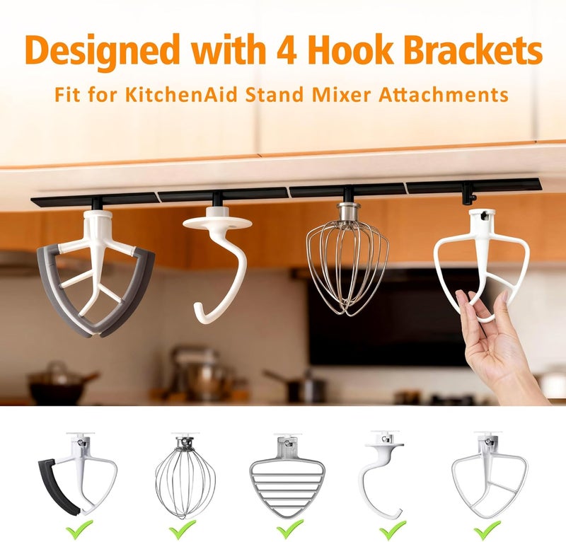 KIDOT 4 Pcs Stand Mixer Attachment Holders Compatible with Kitchen Aid Mixer Accessories, Mixer Beater Scraper Hanging Holders Storage Organizer, Securely Holds 4 Mixer Attachments Space Saver, Black - Image 4