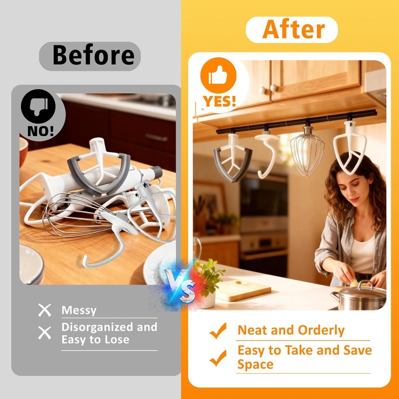 KIDOT 4 Pcs Stand Mixer Attachment Holders Compatible with Kitchen Aid Mixer Accessories, Mixer Beater Scraper Hanging Holders Storage Organizer, Securely Holds 4 Mixer Attachments Space Saver, Black - Image 2