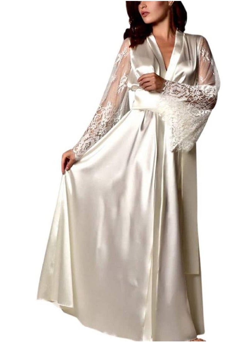 Generic - Satin Kimono Long   Bridesmaid Wedding Bath Robe with Lace Trim. - Image 1