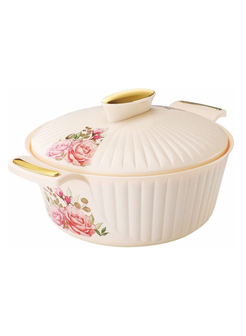 3500ML Stainless Steel Insulated Casserole Elegant Cream Floral Hotpot Serving Dish Thermal Food Warmer Storage Container