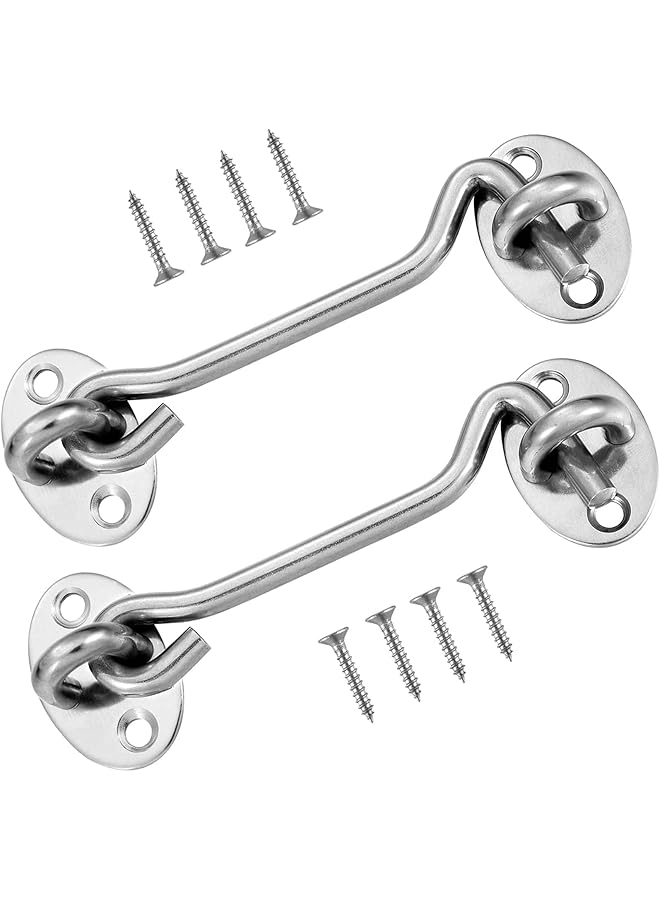 promass Cabin Hook, 2 Pack 3'' Barn Door Lock, Heavy Duty Solid Thicken Stainless Steel Gate Latch Lock, Add More Security and Privacy, Eye Latches & Bolt for Door Locks, Silver - Image 1