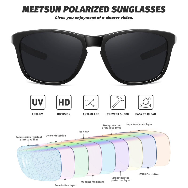 MEETSUN Polarized Sports Sunglasses for Women Men Driving Running Cycling Fishing Sun Glasses UV400 Protection Black Frame-Gray Lens - Image 2