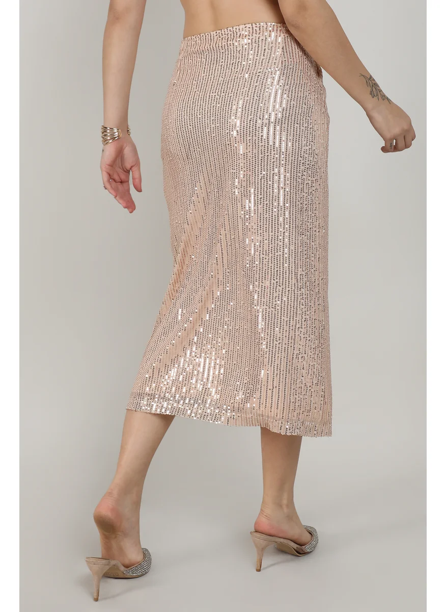Campus Sutra Women's Beige Sequin Wrap Skirt