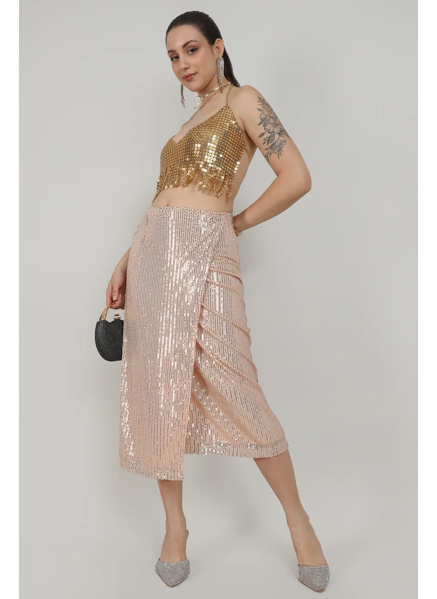 Campus Sutra Women's Beige Sequin Wrap Skirt