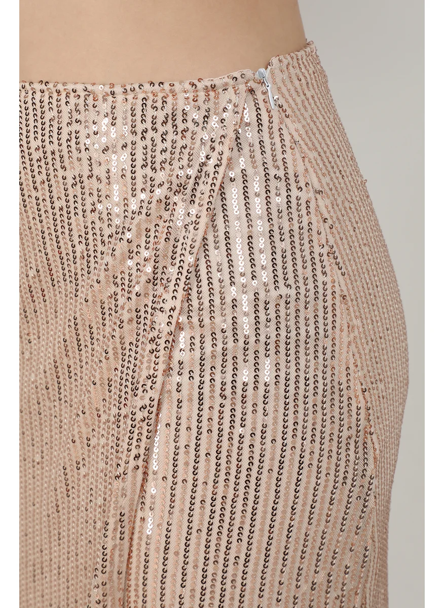 Campus Sutra Women's Beige Sequin Wrap Skirt