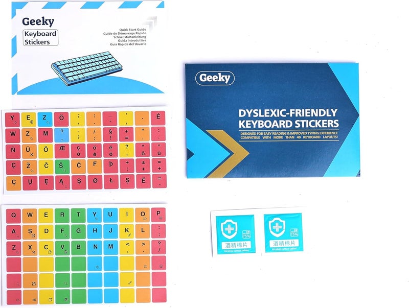 Geeky DyslexicFriendly Keyboard Stickers  ColorCoded  Ergonomically Designed for Faster and Accurate Typing  Compatible with Over 40 Keyboard Layouts 14 mm - Image 1