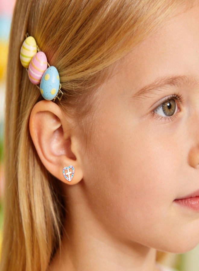 VULETO Easter Basket Stuffers for Girls Kids Teens - Heart Cross Stud Earrings Easter Basket Essentials Catholic Christian Religious Jewelry Gifts for Teen Teenage Girls Decorations - Image 3