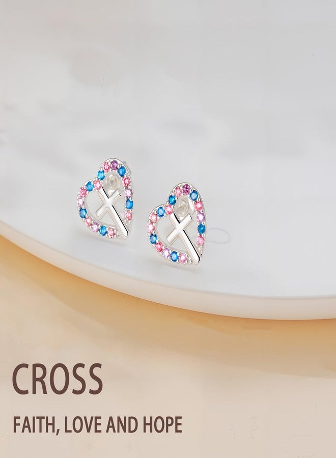VULETO Easter Basket Stuffers for Girls Kids Teens - Heart Cross Stud Earrings Easter Basket Essentials Catholic Christian Religious Jewelry Gifts for Teen Teenage Girls Decorations - Image 2