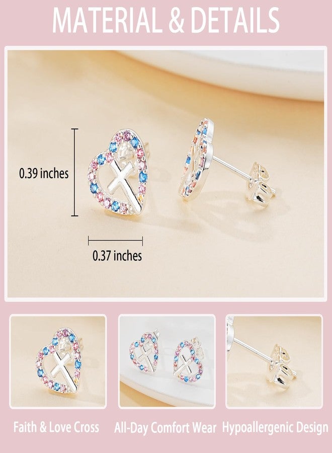 VULETO Easter Basket Stuffers for Girls Kids Teens - Heart Cross Stud Earrings Easter Basket Essentials Catholic Christian Religious Jewelry Gifts for Teen Teenage Girls Decorations - Image 4