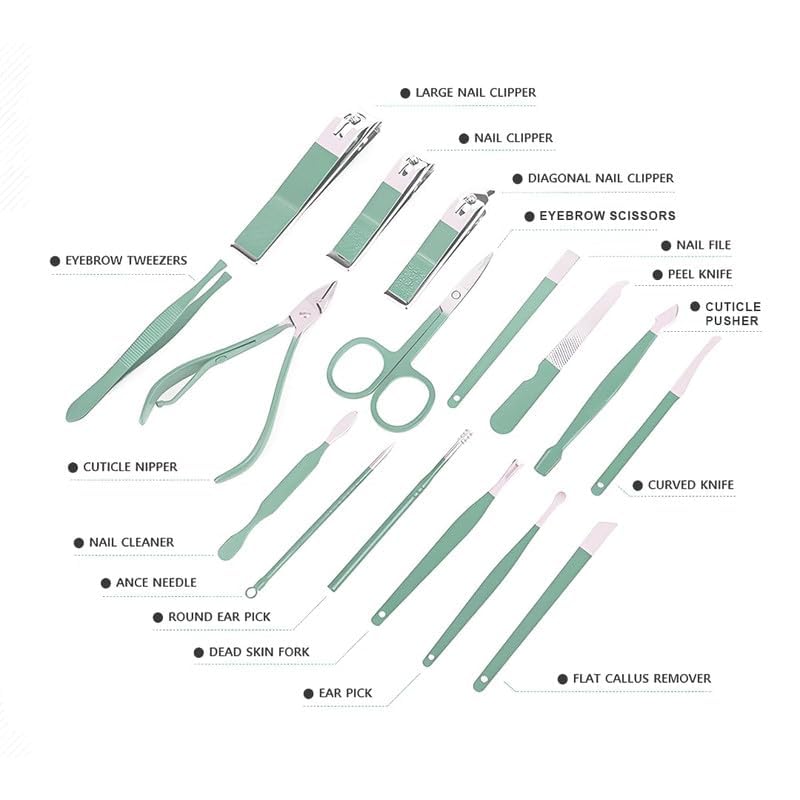 OZKET 16in1 Stainless Steel Manicure and Pedicure Clippers Set Professional Grooming Kit with Leather Travel Case Assorted Color Nail Care Tools for Hand Feet Facial Care MulticolorPack of 1 - Image 5