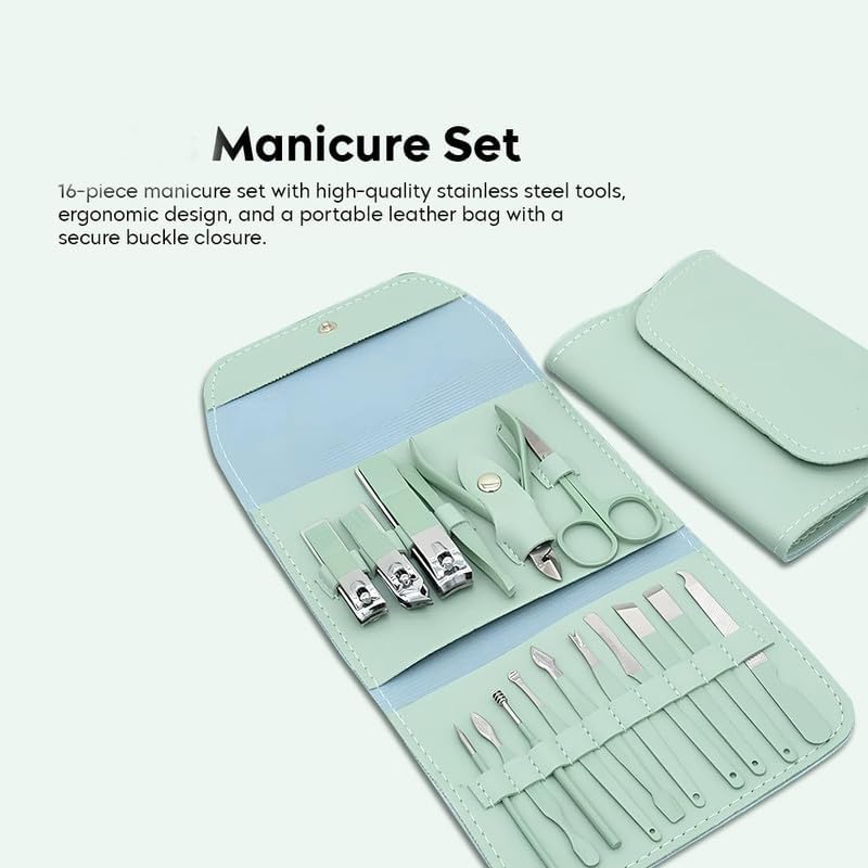 OZKET 16in1 Stainless Steel Manicure and Pedicure Clippers Set Professional Grooming Kit with Leather Travel Case Assorted Color Nail Care Tools for Hand Feet Facial Care MulticolorPack of 1 - Image 4