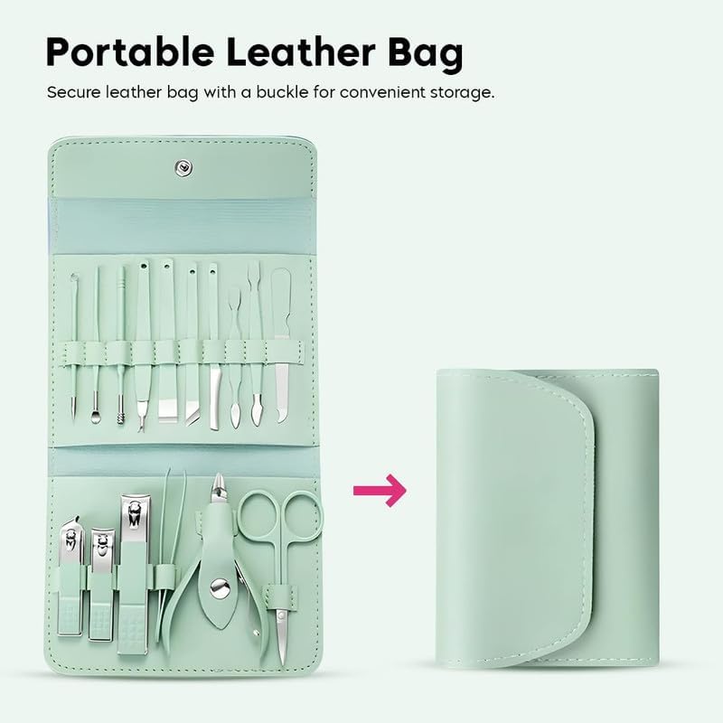 OZKET 16in1 Stainless Steel Manicure and Pedicure Clippers Set Professional Grooming Kit with Leather Travel Case Assorted Color Nail Care Tools for Hand Feet Facial Care MulticolorPack of 1 - Image 3