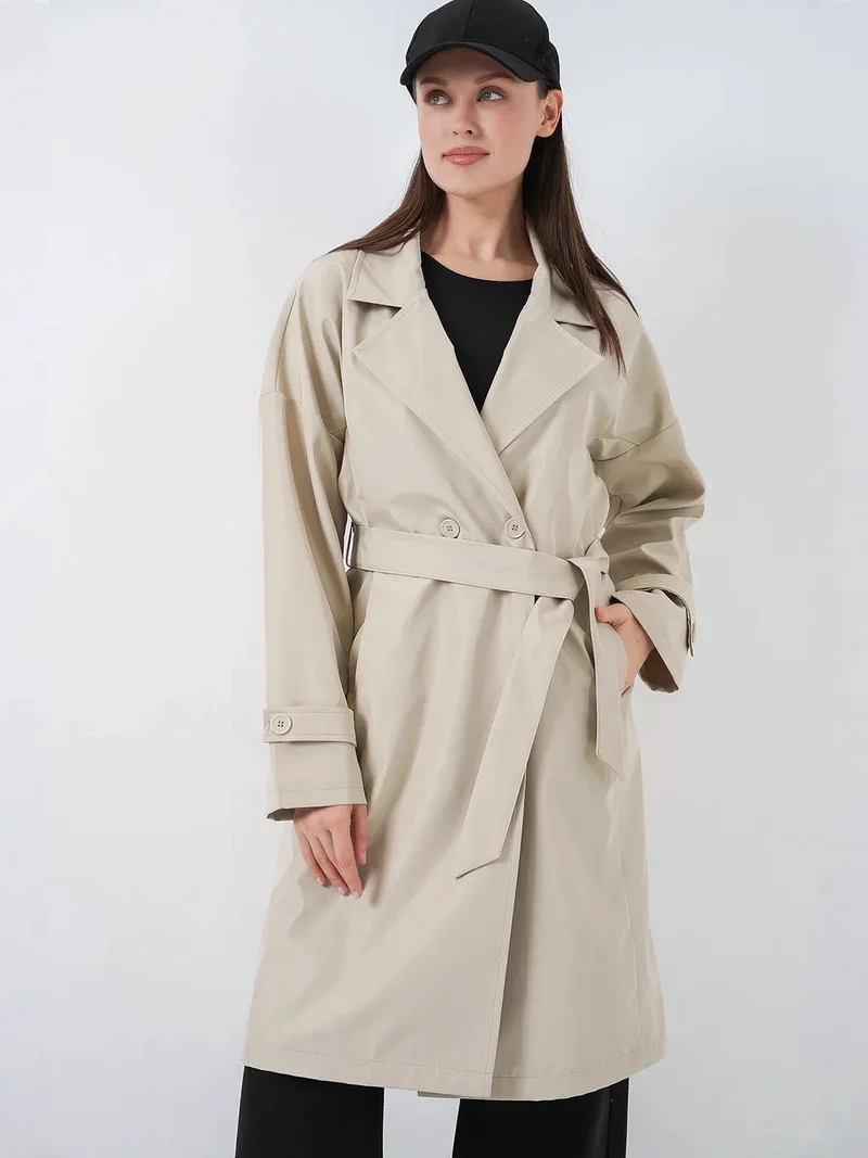 BIG DART BDART Belted Long Trench Coat with Jacket Collar