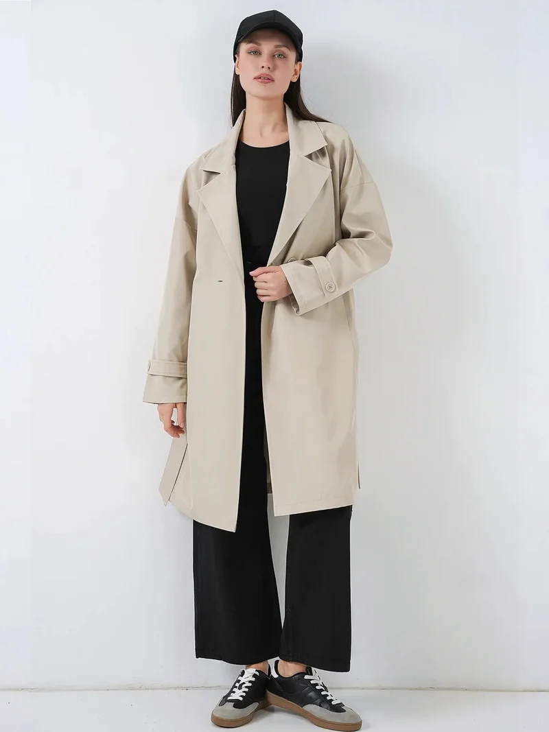 BIG DART BDART Belted Long Trench Coat with Jacket Collar