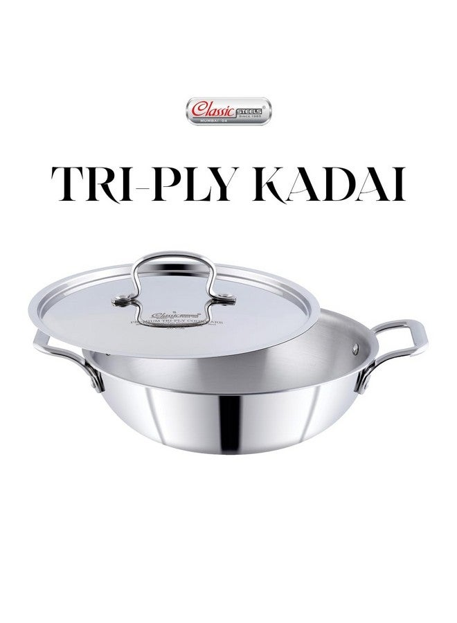 Classic Steels مقلاة كلاسيك ستيلز ثلاثية الطبقات من الفولاذ المقاوم للصدأ مع غطاء (26 سم، 3.2 لتر) | سمك 2.5 مم | مقلاة ثلاثية الطبقات بقاعدة ثقيلة | أدوات الطهي من الفولاذ المقاوم للصدأ مناسبة للطبخ بالحث | ضمان 5 سنوات - Image 2